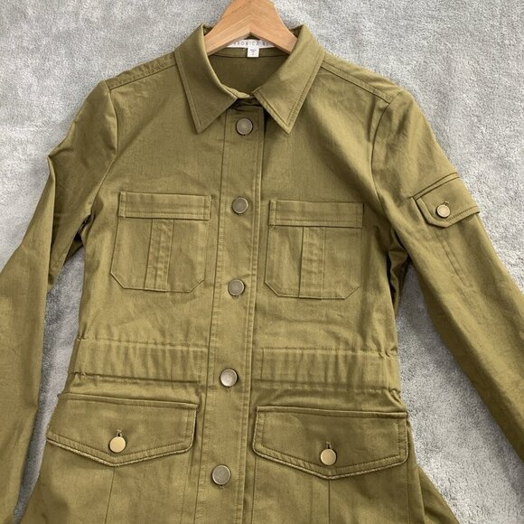 Veronica Beard Jacket Womens Size 2 Military Green Belted Army Military Chic USA - Picture 4 of 8